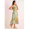 Elegant Square Neckline Wide Shoulder Straps Ruffle Tight Waist Floral Print Casual Dress