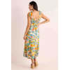Elegant  Square Neckline Wide Shoulder Straps Ruffle Tight Waist Floral Print Casual Dress