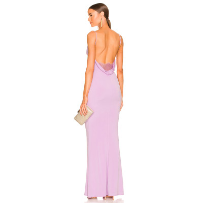Fashionable Elegant Lace Trim Decorating the Cowl Neck Back Ladies' Long Dress