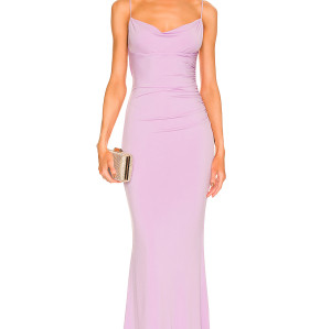Fashionable Elegant Lace Trim Decorating the Cowl Neck Back Ladies' Long Dress