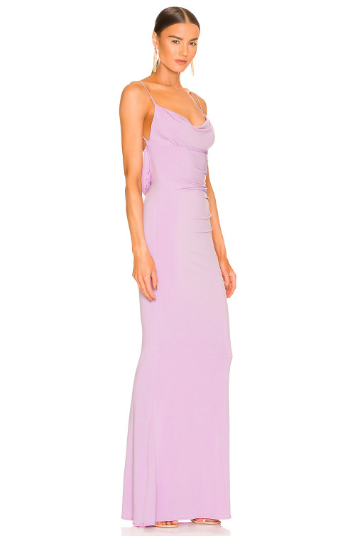 Fashionable Elegant Lace Trim Decorating the Cowl Neck Back Ladies' Long Dress