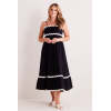 Elegant Camisole Ruffled Tight Waist Black And White Open Back A-Line Silhouette  Dress