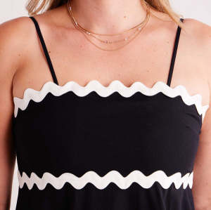 Elegant Camisole Ruffled Tight Waist Black And White Open Back A-Line Silhouette  Dress