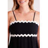Elegant Camisole Ruffled Tight Waist Black And White Open Back A-Line Silhouette  Dress