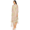 Elegant Floral Chiffon Fabric High Neck Lantern Sleeve Ruffled Asymmetric Long Dress