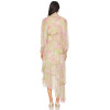 Elegant Floral Chiffon Fabric High Neck Lantern Sleeve Ruffled Asymmetric Long Dress