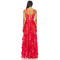 Red Floral Embroidery Beads Transparent Tulle Adjustable Satin Straps Ladies' Long Dress