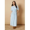 Women's Fashion Round Neckline Short Puff Shoulder Ruffle Tight Waist Casual Dress