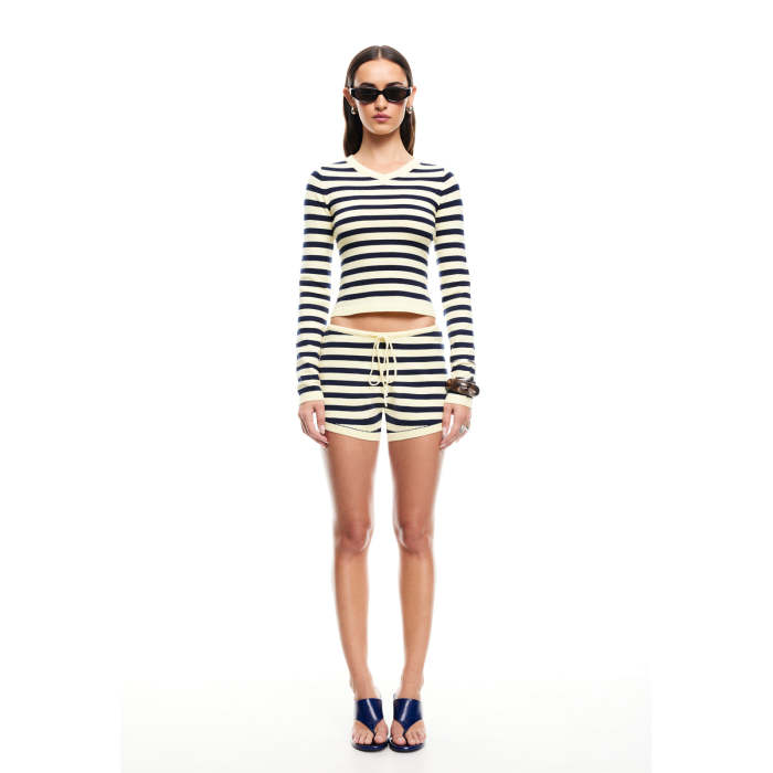 Customized New Classic Chic Casual Striped Slight V neck Soft Stretchy Woman's Blouse