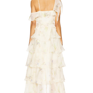 Romantic Floral Print Asymmetrical Off the Shoulder Tiered Design Camisole Dress