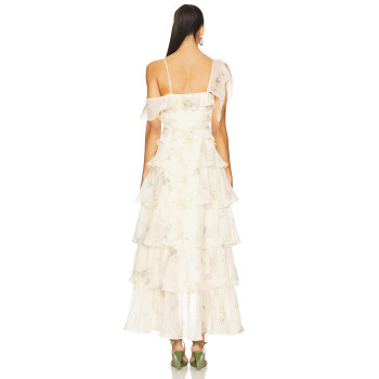 Romantic Floral Print Asymmetrical hem Off Shoulder Tiered Design Camisole Dress