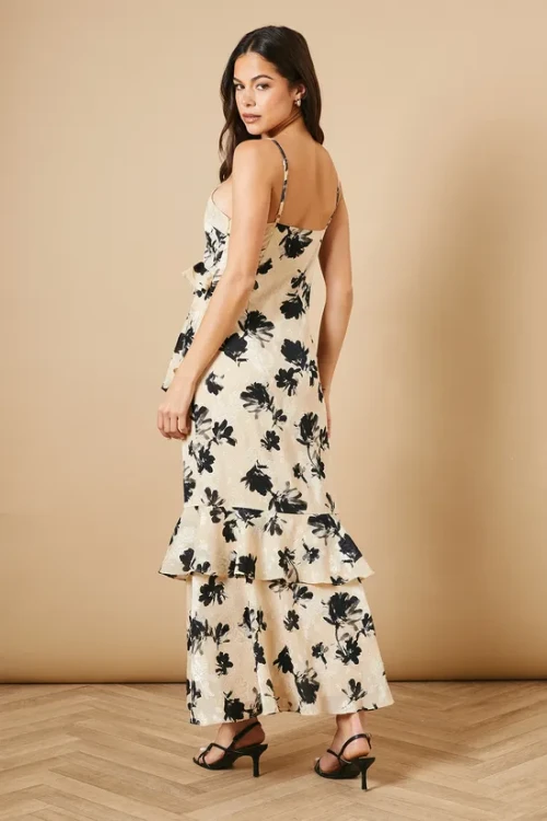 Customized High Quality V-neck Camisole Slim Open Back Floral Print Casual Dress