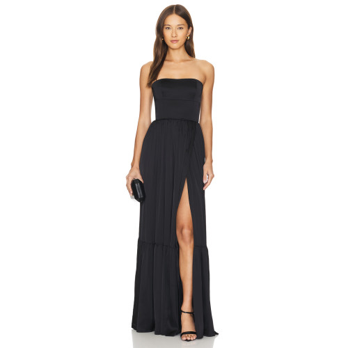 Hot Sale Sexy Black Strapless Off the Shoulder Backless High Waisted Split Hem Long Dress