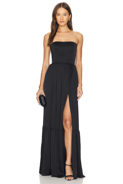 Hot Sale Sexy Black Strapless Off the Shoulder Backless High Waisted Split Hem Long Dress