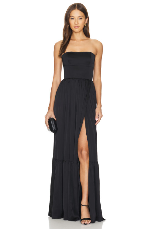 Hot Sale Sexy Black Strapless Off the Shoulder Backless High Waisted Split Hem Long Dress