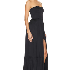 Hot Sale Sexy Black Strapless Off the Shoulder Backless High Waisted Split Hem Long Dress