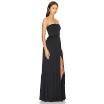 Hot Sale Sexy Black Strapless Off the Shoulder Backless High Waisted Split Hem Long Dress
