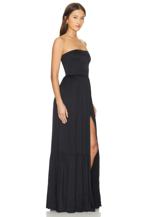 Hot Sale Sexy Black Strapless Off the Shoulder Backless High Waisted Split Hem Long Dress