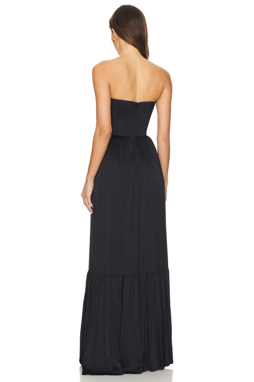 Hot Sale Sexy Black Strapless Off the Shoulder Backless High Waisted Split Hem Long Dress
