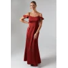Elegant Women Square Camisole Off Shoulder High Waist Solid Color Evening Dress