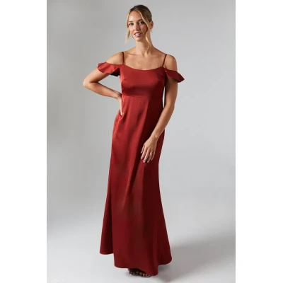 Elegant Women Square Camisole Off Shoulder High Waist Solid Color Evening Dress
