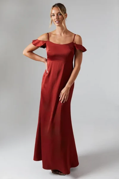 Elegant Women Square Camisole Off Shoulder High Waist Solid Color Evening Dress