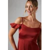 Elegant Women Square Camisole Off Shoulder High Waist Solid Color Evening Dress
