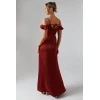 Elegant Women Square Camisole Off Shoulder High Waist Solid Color Evening Dress