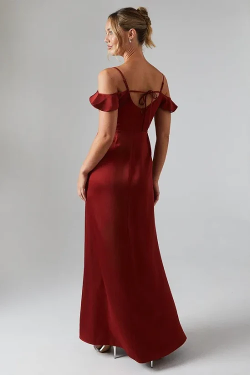 Elegant Women Square Camisole Off Shoulder High Waist Solid Color Evening Dress
