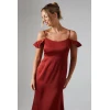 Elegant Women Square Camisole Off Shoulder High Waist Solid Color Evening Dress