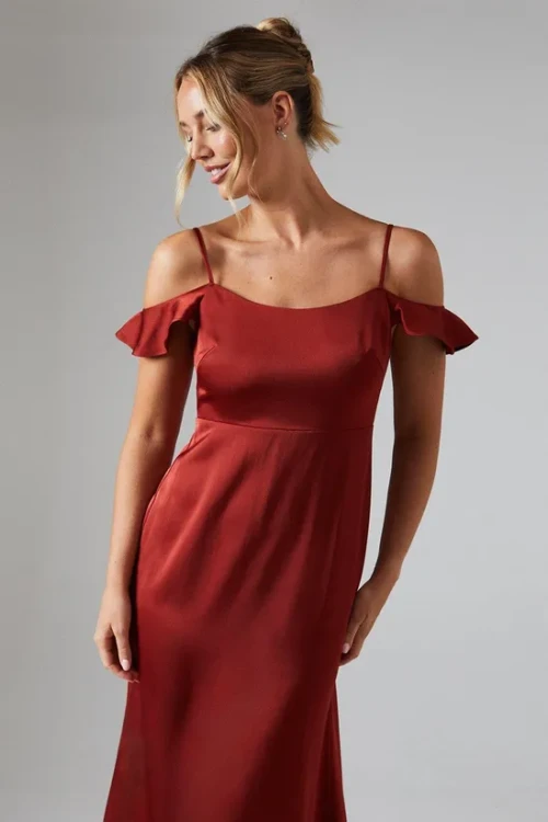Elegant Women Square Camisole Off Shoulder High Waist Solid Color Evening Dress