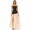 2025 Fashionable Elegant Sexy Strapless Backless Black Top Beige High Slit Tulle Long Dress