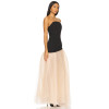 2025 Fashionable Elegant Sexy Strapless Backless Black Top Beige High Slit Tulle Long Dress