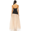 2025 Fashionable Elegant Sexy Strapless Backless Black Top Beige High Slit Tulle Long Dress
