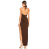 Chocolate Sexy Halter Neck Backless Bodycon Front Gold Chain Detail High Side Slit Maxi Dress