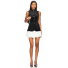 Black Velvet Stand Collar Sleeveless Top Gold Buttons Paired White Ruffled Chiffon Mini Skirt