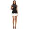 Black Velvet Stand Collar Sleeveless Top Gold Buttons Paired White Ruffled Chiffon Mini Skirt