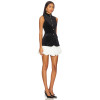 Black Velvet Stand Collar Sleeveless Top Gold Buttons Paired White Ruffled Chiffon Mini Skirt