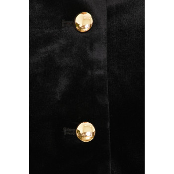 Black Velvet Stand Collar Sleeveless Top Gold Buttons Paired White Ruffled Chiffon Mini Skirt