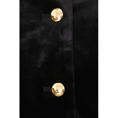 Black Velvet Stand Collar Sleeveless Top Gold Buttons Paired White Ruffled Chiffon Mini Skirt