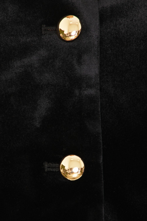 Black Velvet Stand Collar Sleeveless Top Gold Buttons Paired White Ruffled Chiffon Mini Skirt