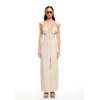 Fashionable Stylish 2025 New Design High Slim Button trims quality V neck Woman's Long Dress