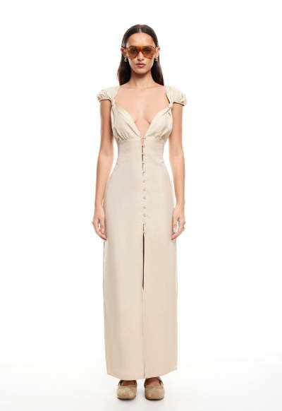 Fashionable Stylish 2025 New Design High Slim Button trims quality V neck Woman's Long Dress
