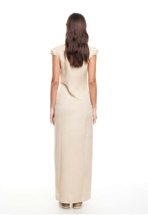 Fashionable Stylish 2025 New Design High Slim Button trims quality V neck Woman's Long Dress
