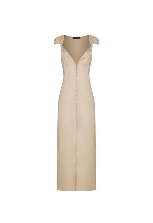 Fashionable Stylish 2025 New Design High Slim Button trims quality V neck Woman's Long Dress