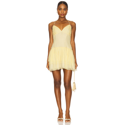 Elegant Women V-neck Halter Neckline Open Back Slim Solid Color Casual Mini Dress