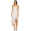 Light Blue Floral Halter Neckline Lace Trim Ruffled Hem Asymmetrical Slit Midi Women Dress