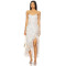 Hot Sale Floral Halter Neckline Lace Trim Ruffled Hem Asymmetrical Slit Midi Women Dress