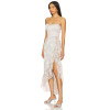 Light Blue Floral Halter Neckline Lace Trim Ruffled Hem Asymmetrical Slit Midi Women Dress