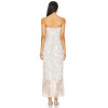 Light Blue Floral Halter Neckline Lace Trim Ruffled Hem Asymmetrical Slit Midi Women Dress